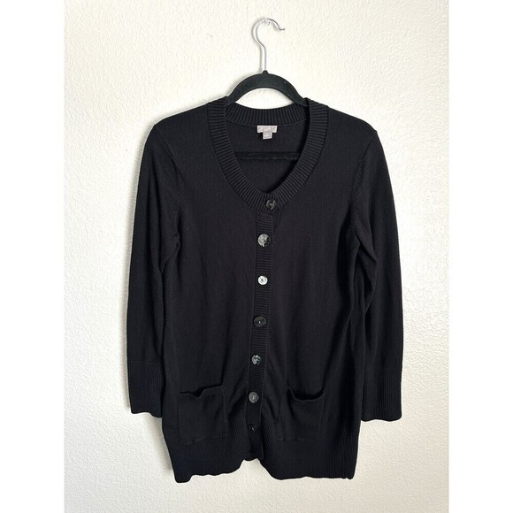 J. Jill Silk Blend Cardigan Women's Size Medium Button Front Long Sleeve Black - Picture 1 of 5